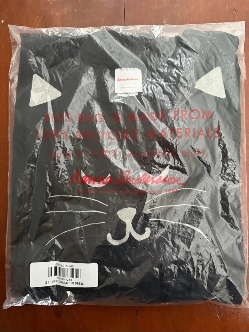 NIB Hanna Andersson Girls' Black Cat Face Dress - 140/10